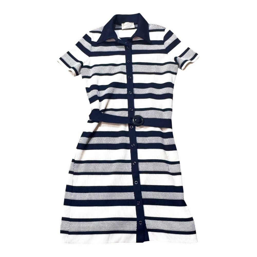 Vtg James Kenrob Striped Belted Day Dress Preppy Tennis Golf Rockabilly Mod 14
